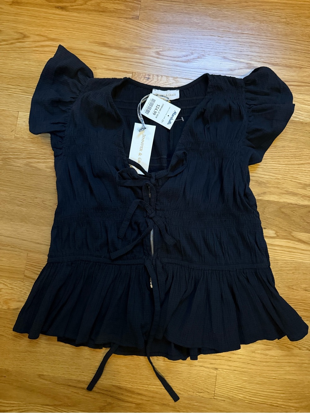 Black Lace-Up Peplum Blouse